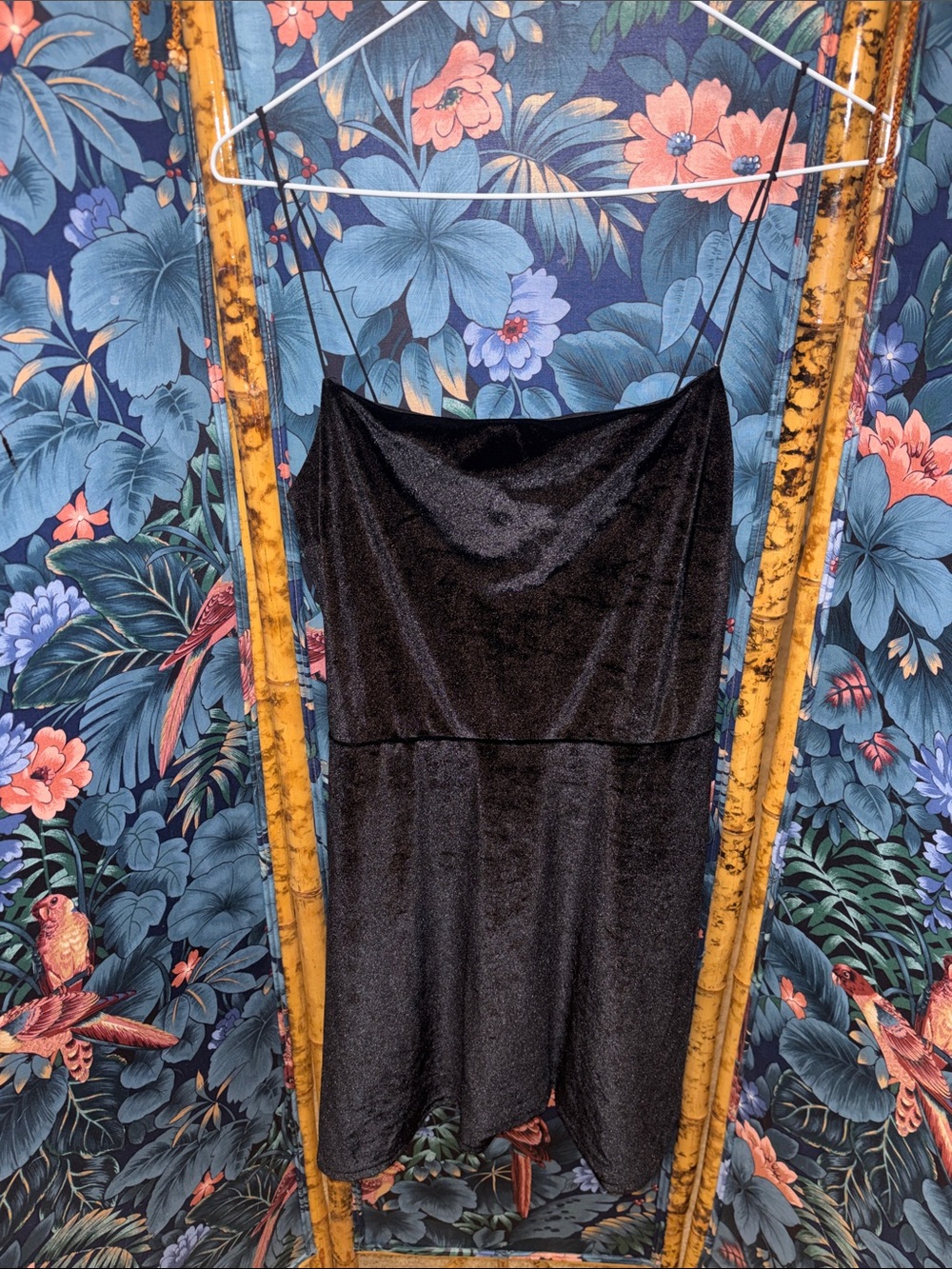 Urban Outfitters Black Velvet Slip Mini Dress with Spaghetti Straps
